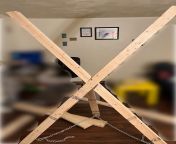 Built my first St. Andrews cross inspired by u/ElMachoGrandes design. Using 2x4s layered together with cuts for the cross shape. If there is a lot of interest, I can make a DIY guide with specific angle and material instructions (I have the angle math! from bastienne cross