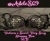 [Selling] Sexy strappy VS pushup bra. Includes 48 hour wear, 1 wear picture, and vacuum sealed shipping in US. DM for prices and menu from sexy girl unstripping pushup bra