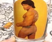 1970&#39;s era Sip &#39;n Strip drinking glasses with a guy who looks a lot like a young Thanos from condom guy desigake