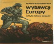 In a fight against Bolsheviks, the only savior of Europe is a German soldier! 1944 rare Nazi Germany propaganda poster displayed in occupied Poland from uni soviet x nazi germany