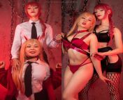 Makima and Power cosplays by YuzuPyon and Virtual Geisha from Chainsaw Man from virtual geisha leaked
