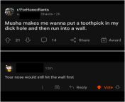 A rare insult from a rare subreddit (Musha is a character in the game &#34;For Honor&#34; for context) from musha dari