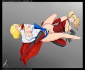 [00 Sebastian 00] (D.C.) Harley Quinn and Power Girl scissor each other. All characters are adults from sebastian gazanol