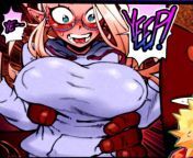 LF color source, Elf, white hair, Saying Ye-YEEP!, Blushing, Surprised Face, Large Breasts, Tanned skin, Glasses, Giant Hand, Red skin Color, Tanned skinned color from red skin woman