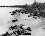 Dead Japanese soldiers cover the beach at Tanapag, on Saipan Island, in the Marianas, on July 14, 1944, after their last desperate attack on the U.S. Marines who invaded the Japanese stronghold in the Pacific. An estimated 1,300 Japanese were killed by th from japanese seducing in class