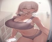 Tsuki Uzaki answering the door in her underwear (YZR) [Uzaki-chan Wa Asobitai!] from lesbian uzaki chan wa asobitai tsuki uzaki uzaki chan