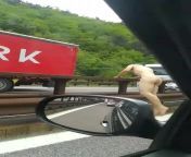 Man stops his truck then strips down and start running naked in the highway. from doce menina strips down nude