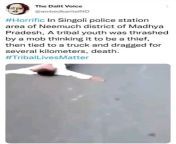 Horrific In Singoli police station area of ??Neemuch district of Madhya Pradesh, A tribal youth was thrashed by a mob thinking it to be a thief, then tied to a truck and dragged for several kilometers, death. from madhya pradesh village fondles and sucks