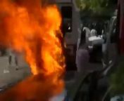 srilankan monk was trying to act out self immolation and someone lit him on fire for real. from srilankan actras maheshi madushanka