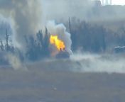 13th Division TOW hit on T-55, 3 crew members bail, one on fire, Syria, Homs, 2015 (enhanced) from tow puri on