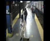 Video shows homeless man shove female passenger onto NYC subway tracks from man fuck female monky images