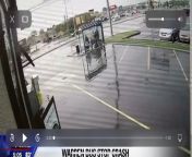 Truck driver collided with bus stop, gets out &amp; walks around the bodies. 8/3/2017 from bus flasher com out